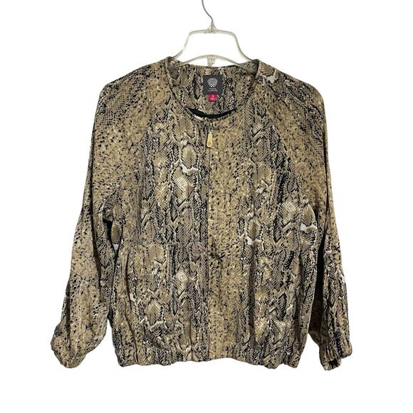 Vince Camuto Snakeskin Animal Print Bomber Jacket Size M Tan Black Zip Soft Fall - Picture 1 of 11